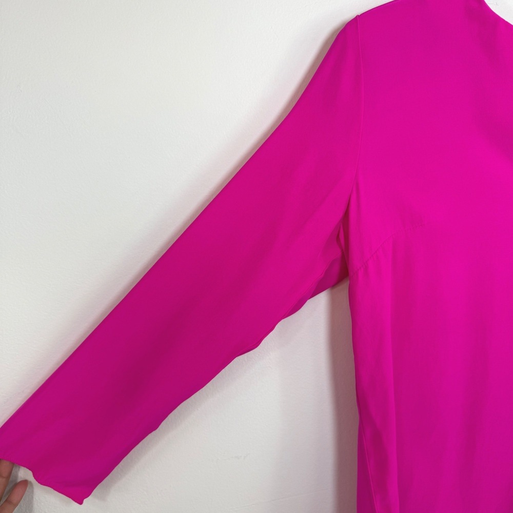 Amanda Uprichard 100% Silk Blouse Hot Pink V-Neck Barbiecore Dopamine Dressing S - Picture 4 of 12